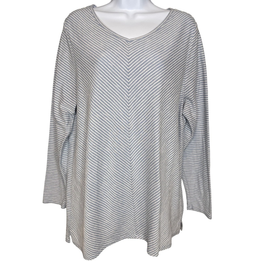 CJ Banks Womens Blue White Striped Chevron Long Sleeve Tunic Top Sz 1X Elegant